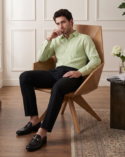 Pista Green Color 80s Lino Lyocell Shirt For Men