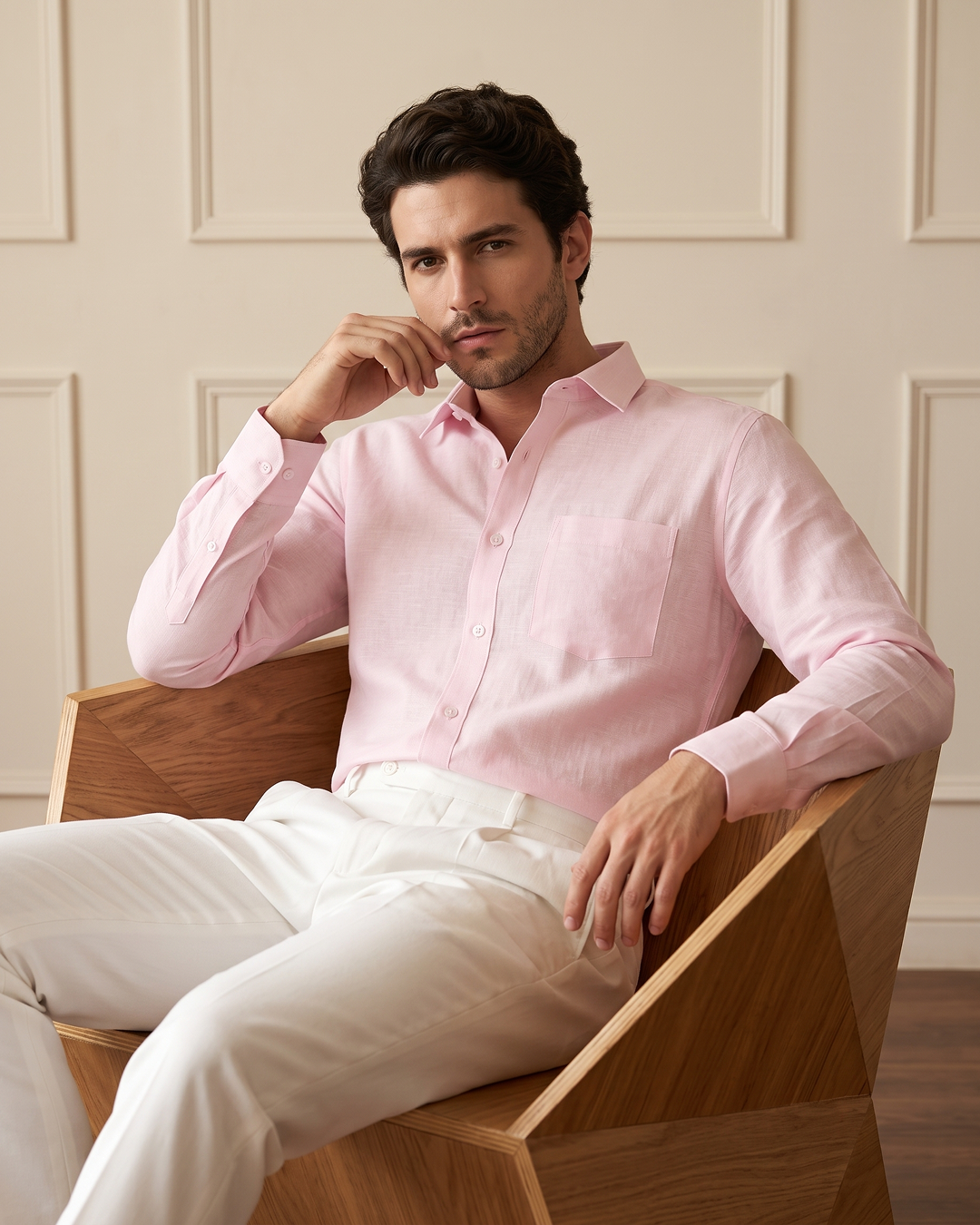 Powder Pink Color 80s Lino Lyocell Shirt For Men