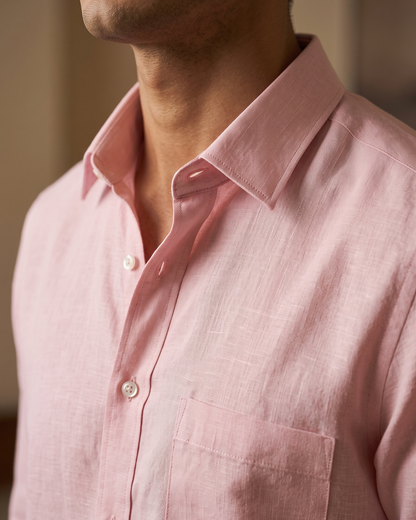 Powder Pink Color 80s Lino Lyocell Shirt For Men