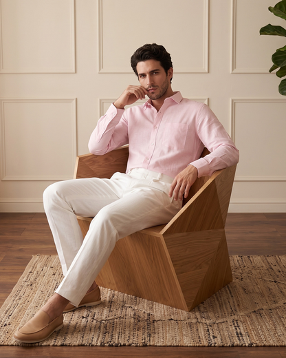 Powder Pink Color 80s Lino Lyocell Shirt For Men