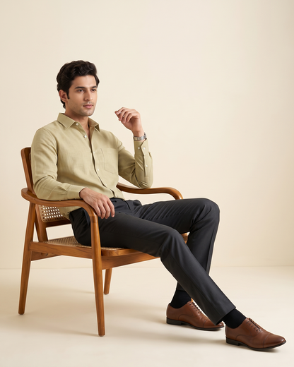 Sand Khaki Color 80s Lino Lyocell Shirt For Men