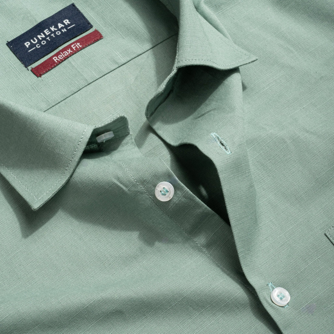 Aqua Green Color Solid Cotton Linen Shirt For Men - Punekar Cotton