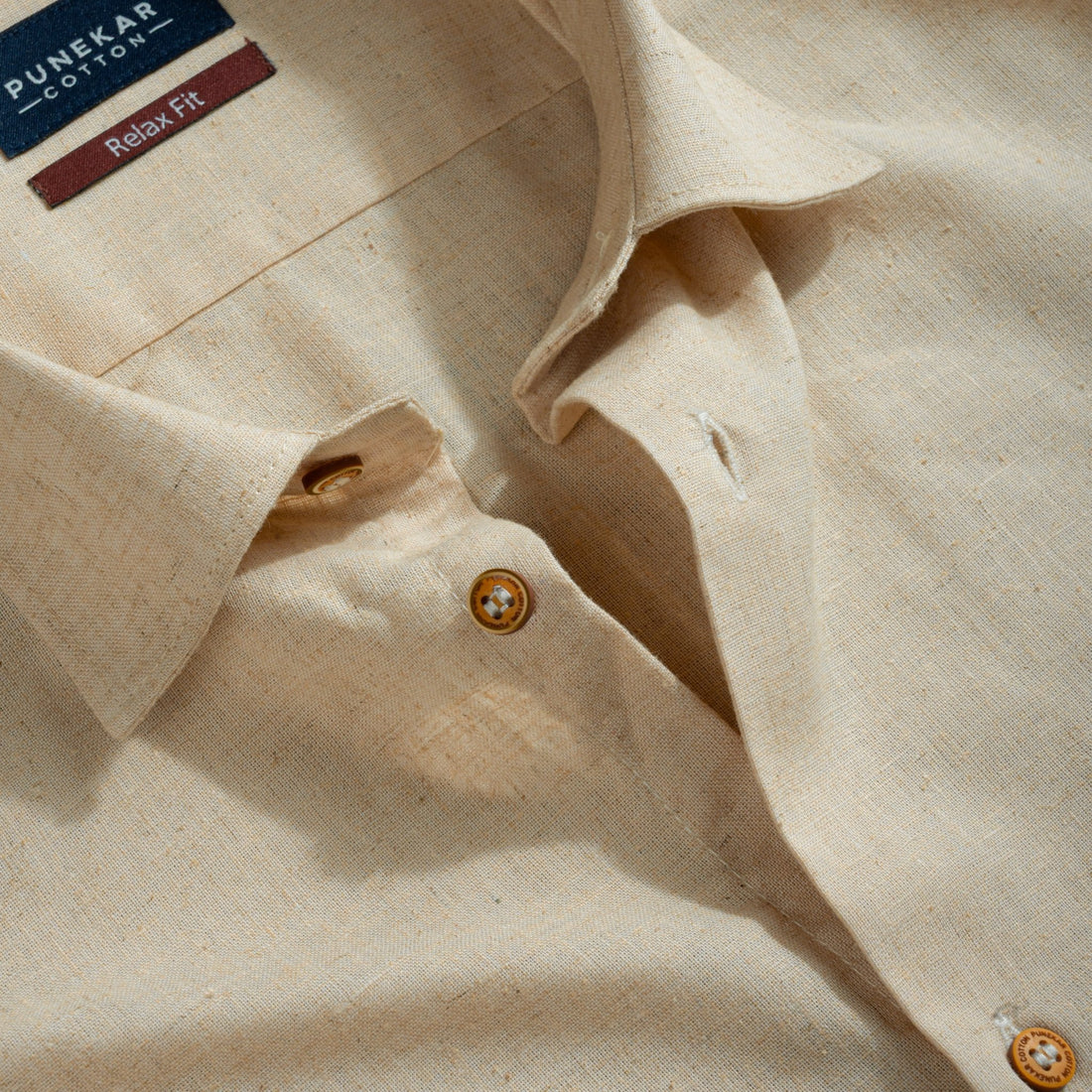 Beige Color Cotton Blend Kosa Texture Shirts For Men - Punekar Cotton