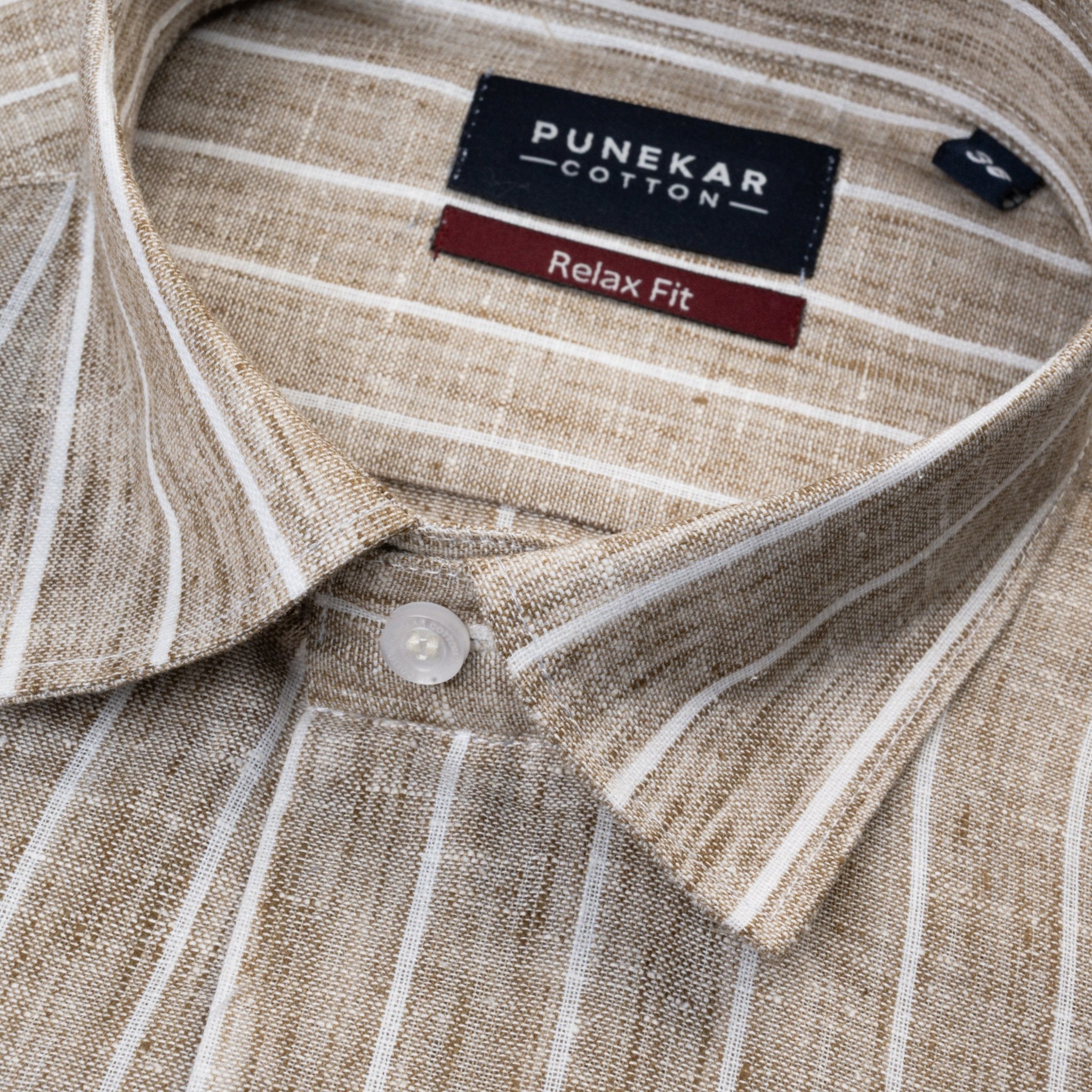Beige Striped Blend Cotton Shirt for Men - Punekar Cotton