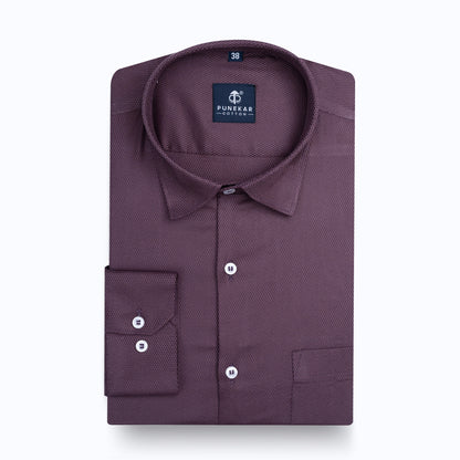 Plum Softweave Cotton Tencel Textured Shirt For Men