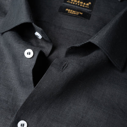 Black Color 60Lea Pure Linen Shirt For Men - Punekar Cotton