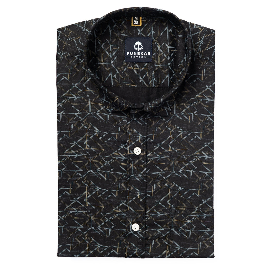 Black Color Geometric Printed Shirt For Men - Punekar Cotton