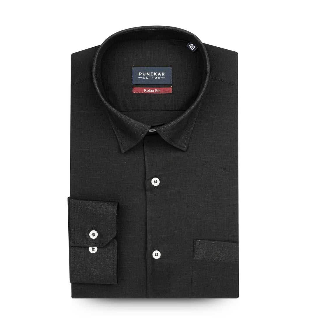 Black Color Solid Cotton Linen Shirt For Men - Punekar Cotton