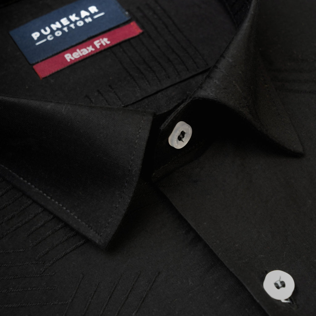 Black Colour Textured Stripe Jacquard Shirt for Men - Punekar Cotton