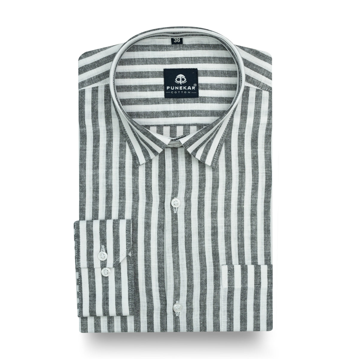 Ash Grey Vertical Stripes Cotton Linen Shirt for Men