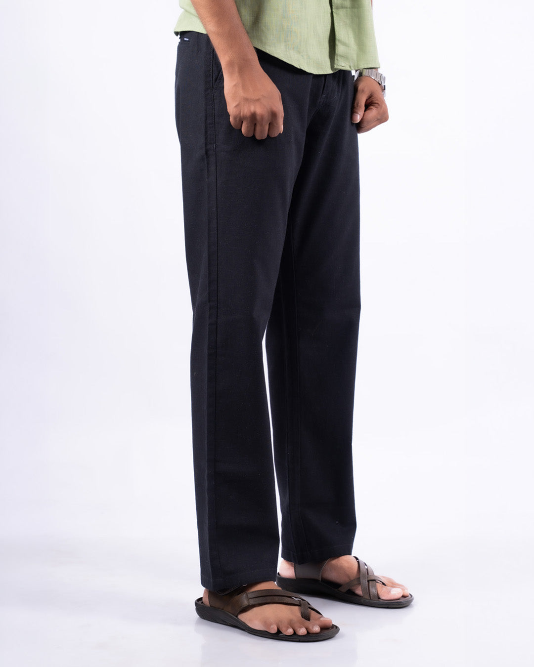 Black Everyday Cotton Linen Straight-Fit Pants for Men