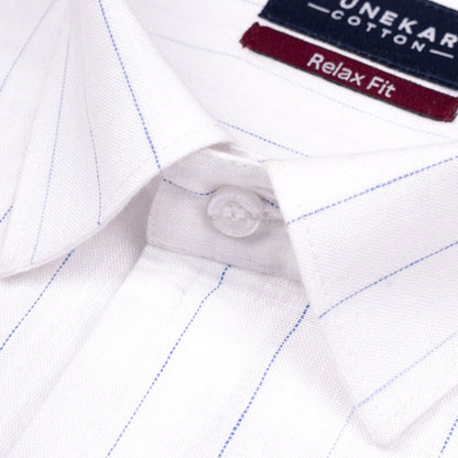 Blue White Colour Cotton Linen Lining Shirt For Men - Punekar Cotton