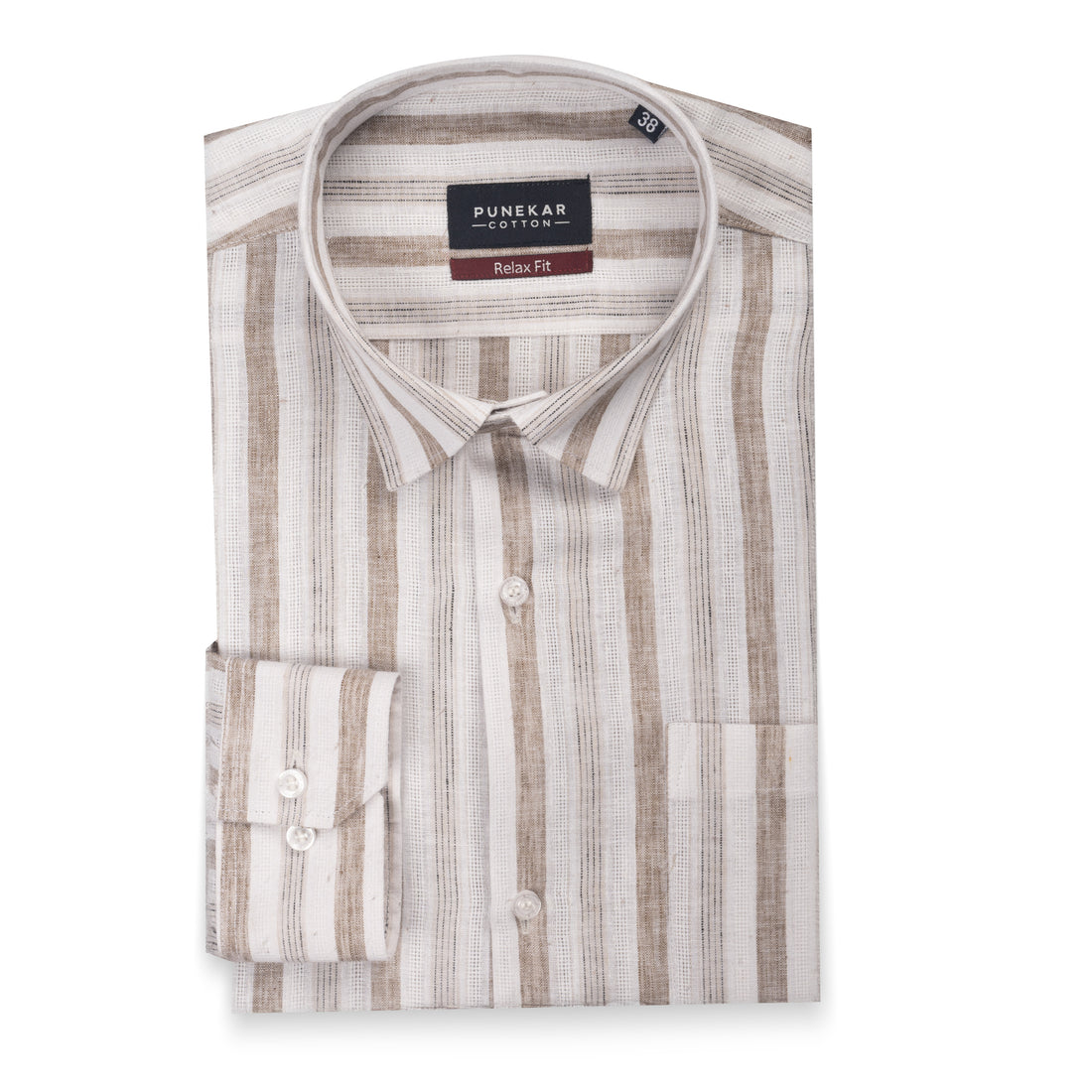 White Tan Color Bold Stripe Cotton Shirt For Men