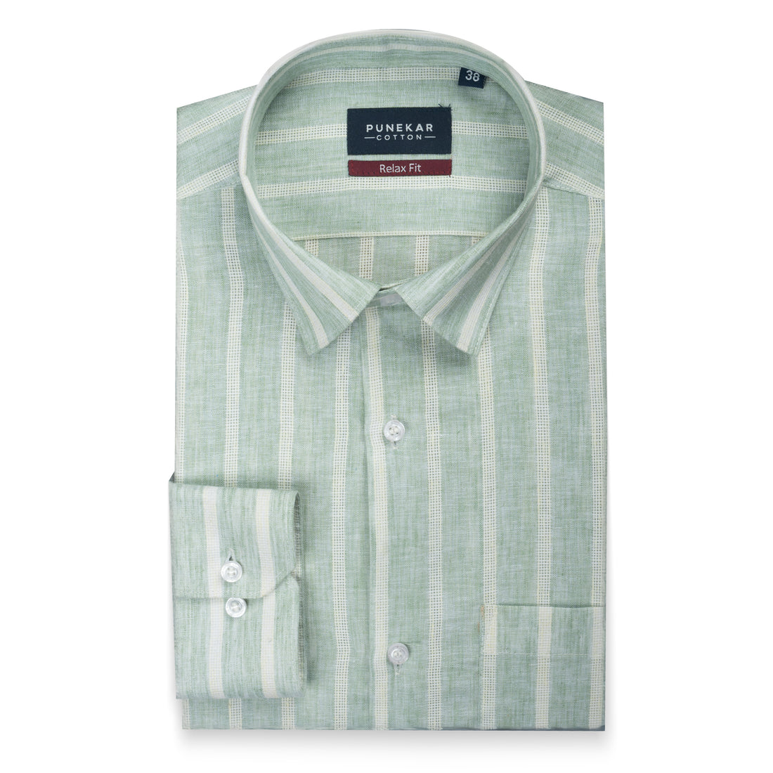 Pista Green Color Bold Stripe Cotton Shirt For Men