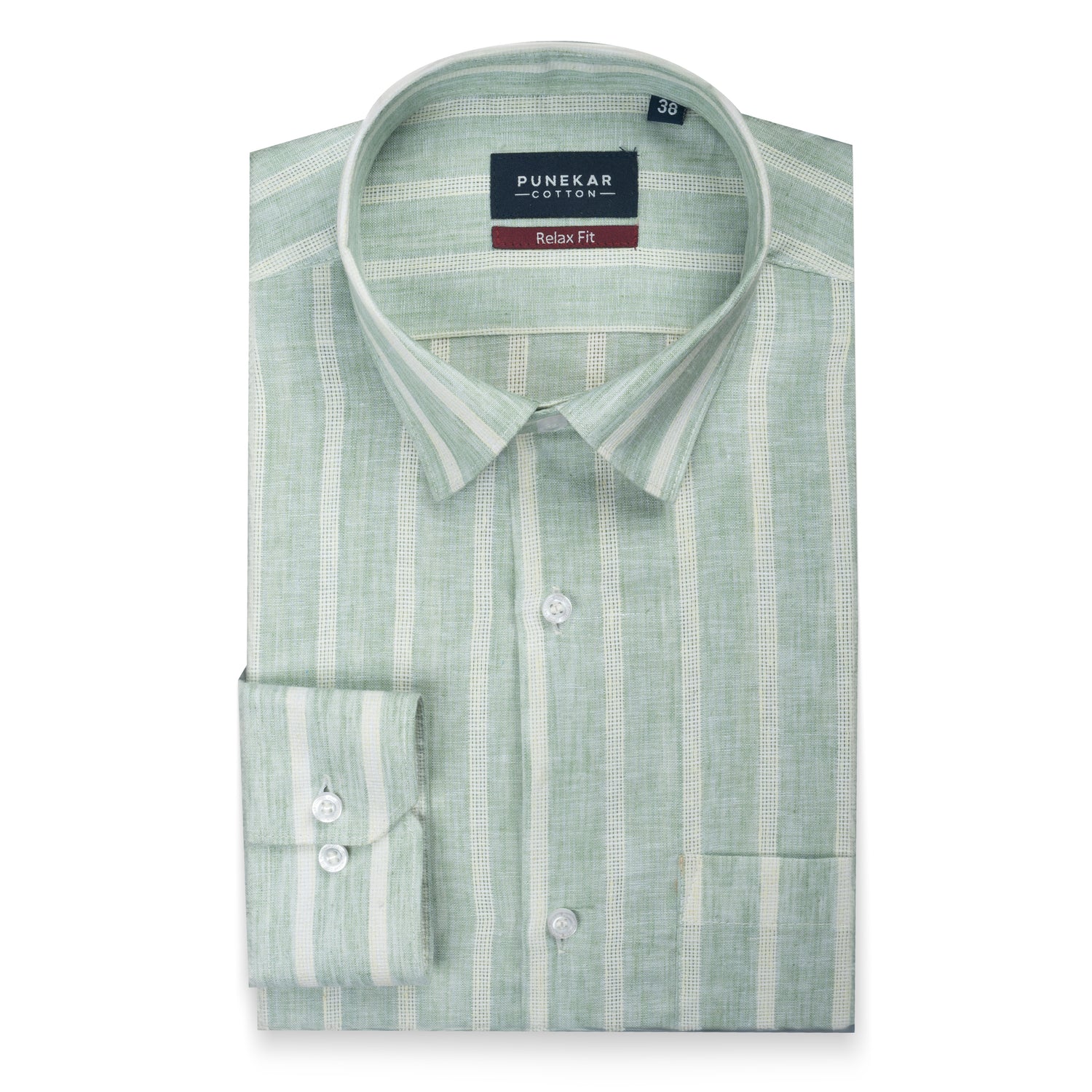 Pista Green Color Bold Stripe Cotton Shirt For Men