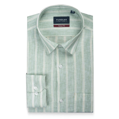 Pista Green Color Bold Stripe Cotton Shirt For Men