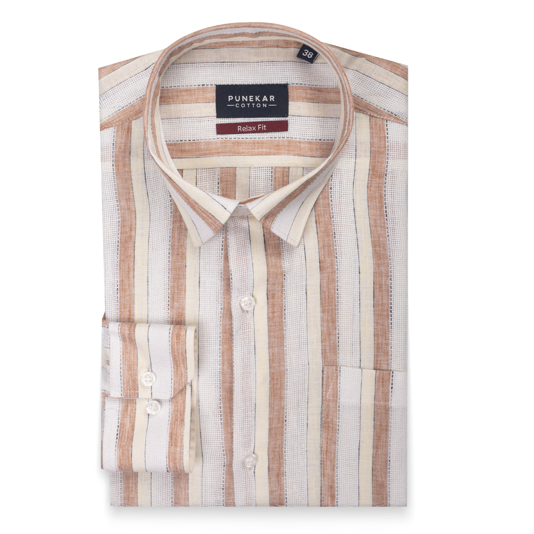 Cream Brown Color Bold Stripe Cotton Shirt For Men