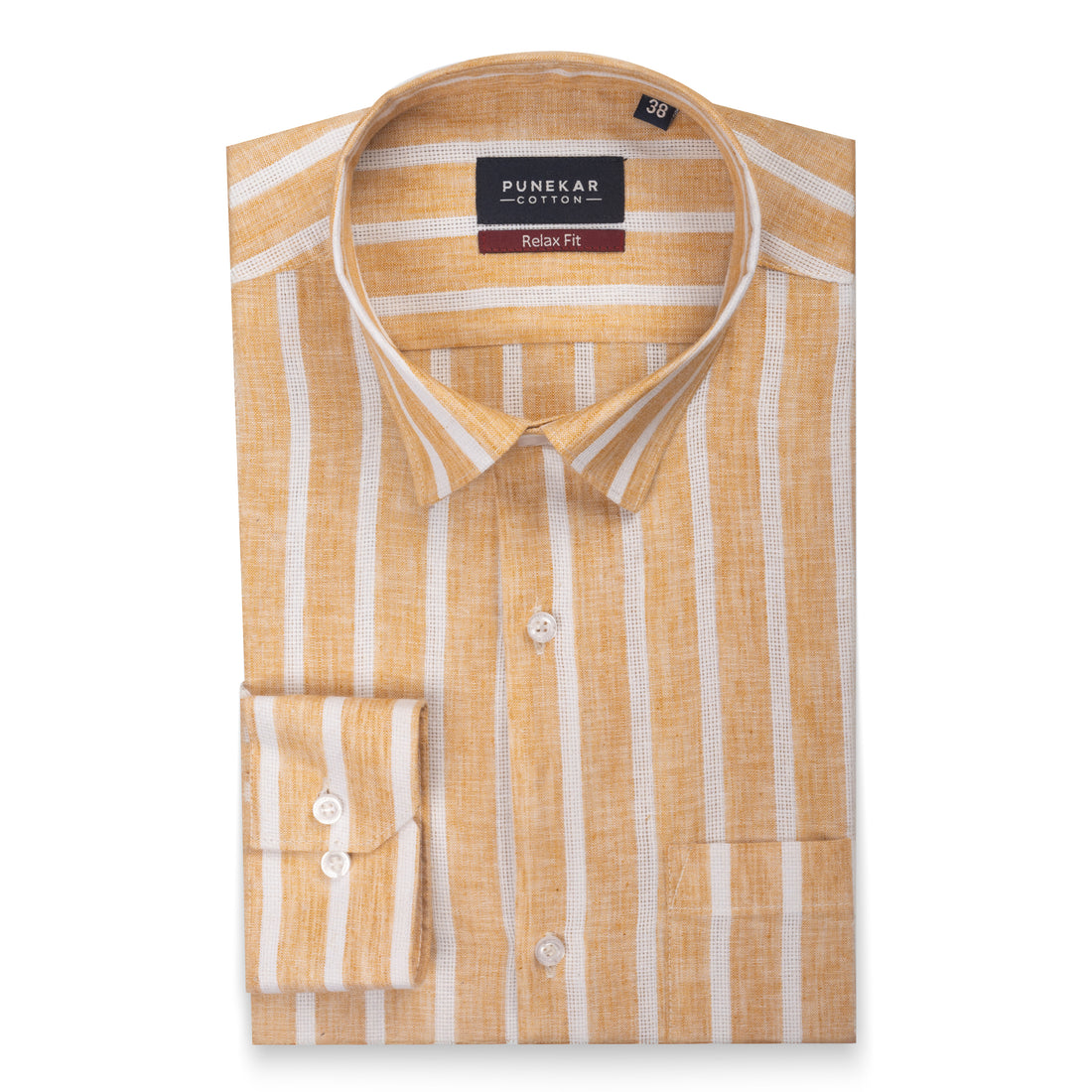 Tan Color Bold Stripe Cotton Shirt For Men