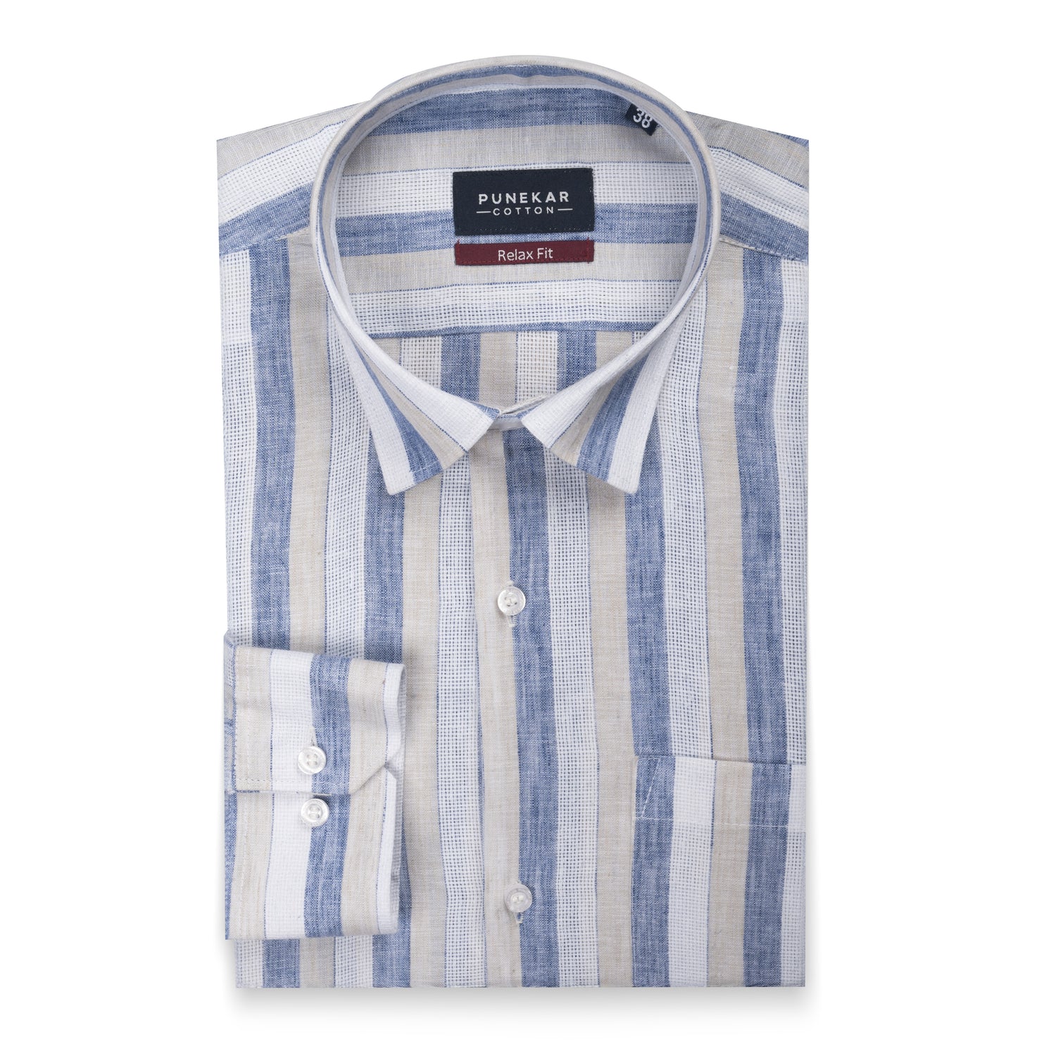 White Blue Color Bold Stripe Cotton Shirt For Men