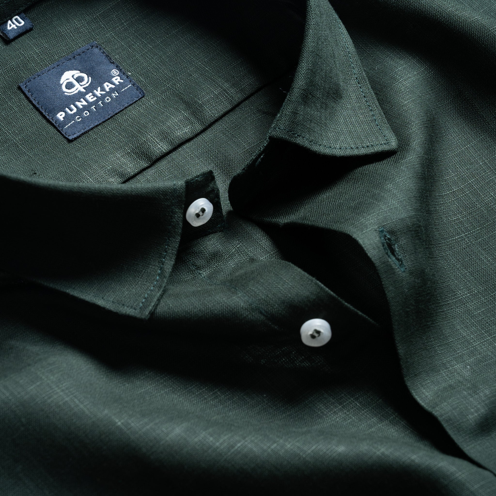 Bottle Green Color 80s Lino Lyocell Shirt For Men - Punekar Cotton