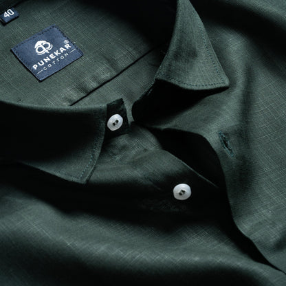Bottle Green Color 80s Lino Lyocell Shirt For Men - Punekar Cotton
