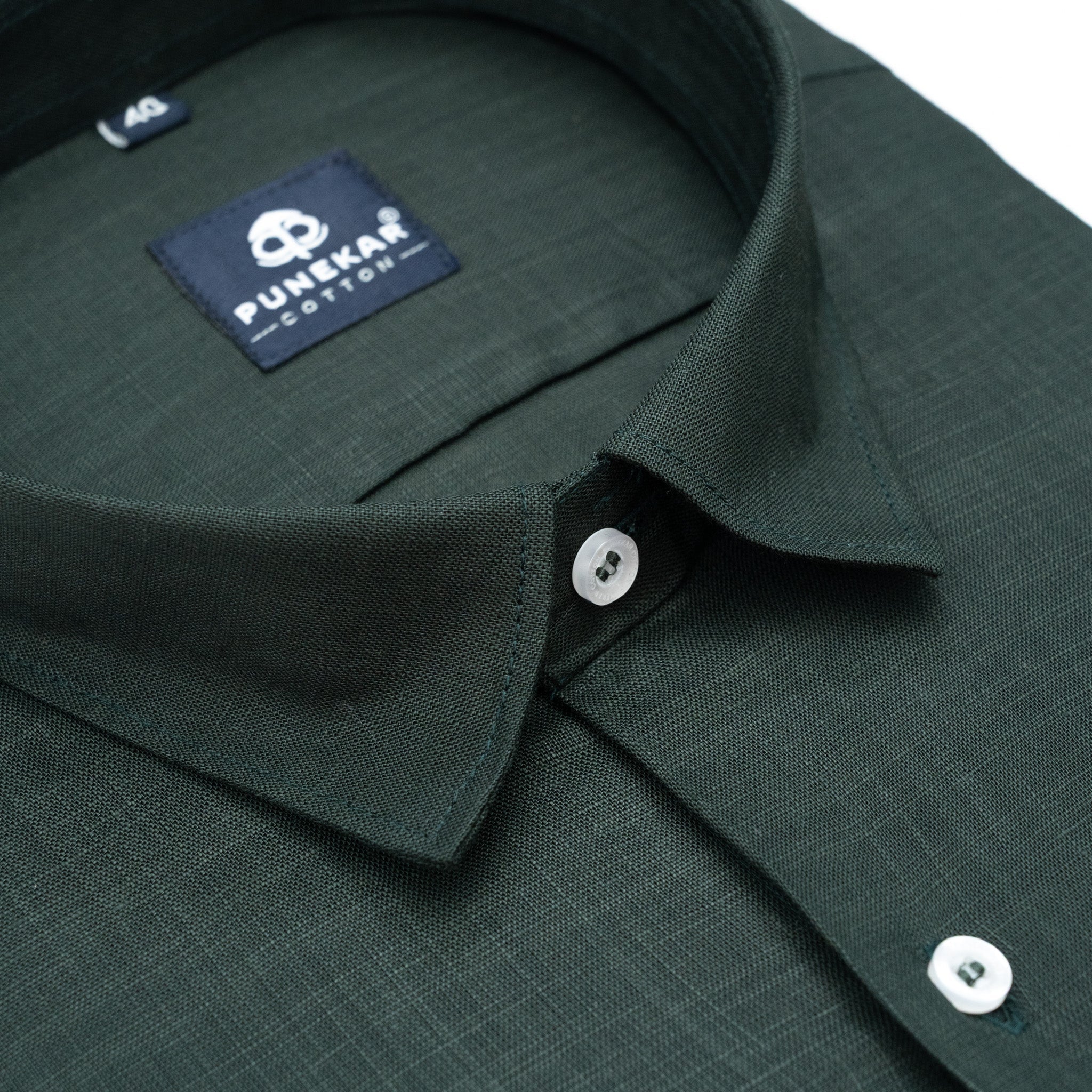 Bottle Green Color 80s Lino Lyocell Shirt For Men - Punekar Cotton