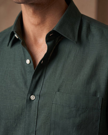 Bottle Green Color 80s Lino Lyocell Shirt For Men - Punekar Cotton