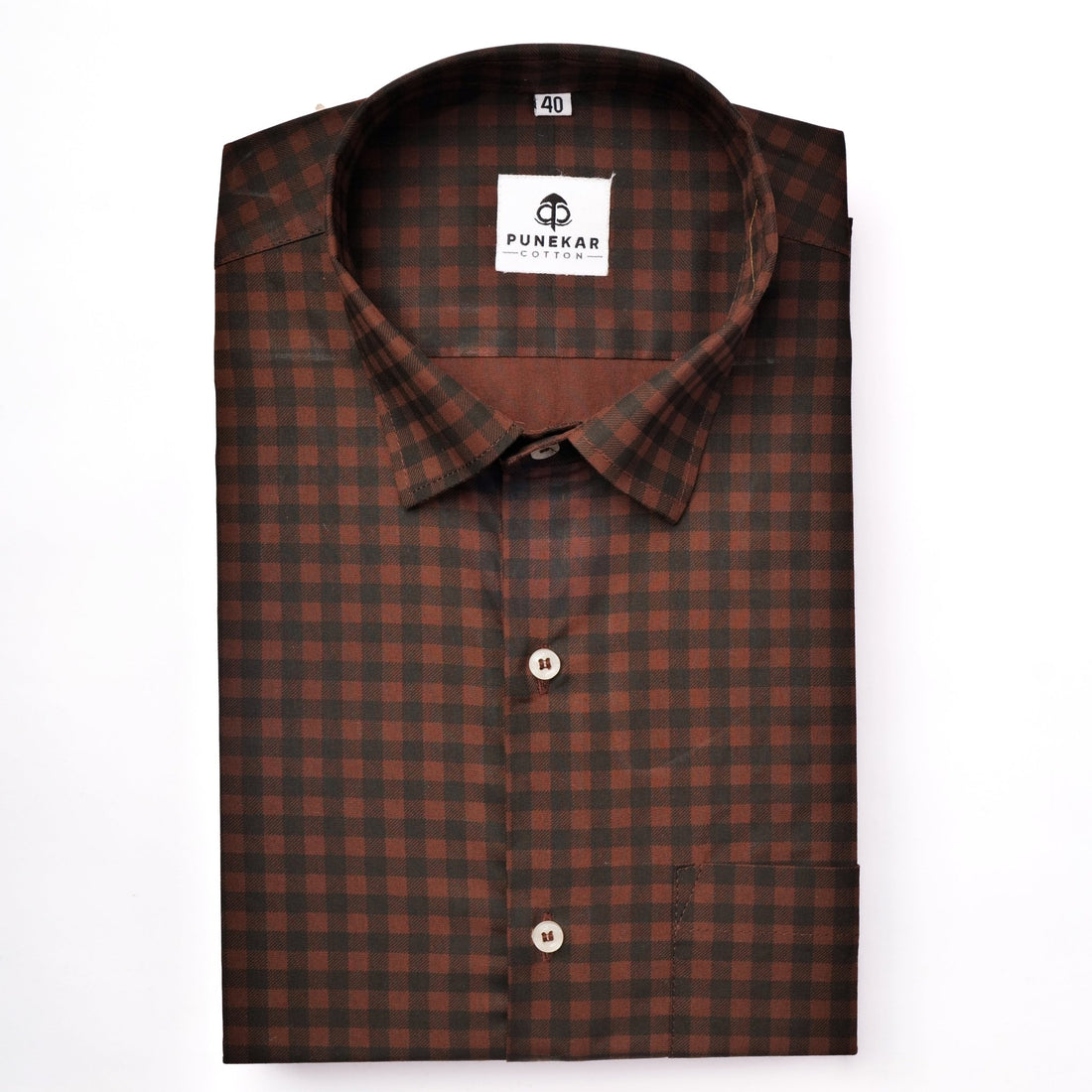 Brown Color Buffalo Checks Cotton Shirt For Men - Punekar Cotton