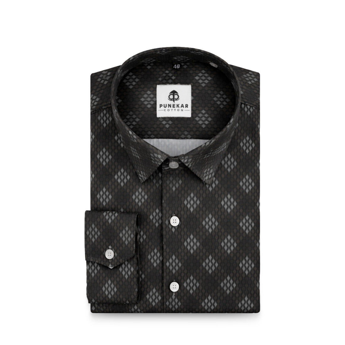 Brown White Color Morrocan Diamond Printed Shirt For Men - Punekar Cotton