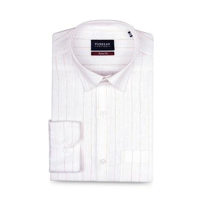 Brown White Colour Cotton Linen Lining Shirt For Men - Punekar Cotton