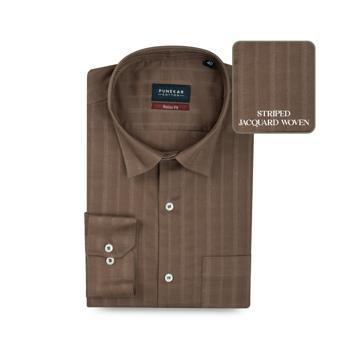 Mud Brown Vertical Stripe Textured Jacquard Shirt for Men