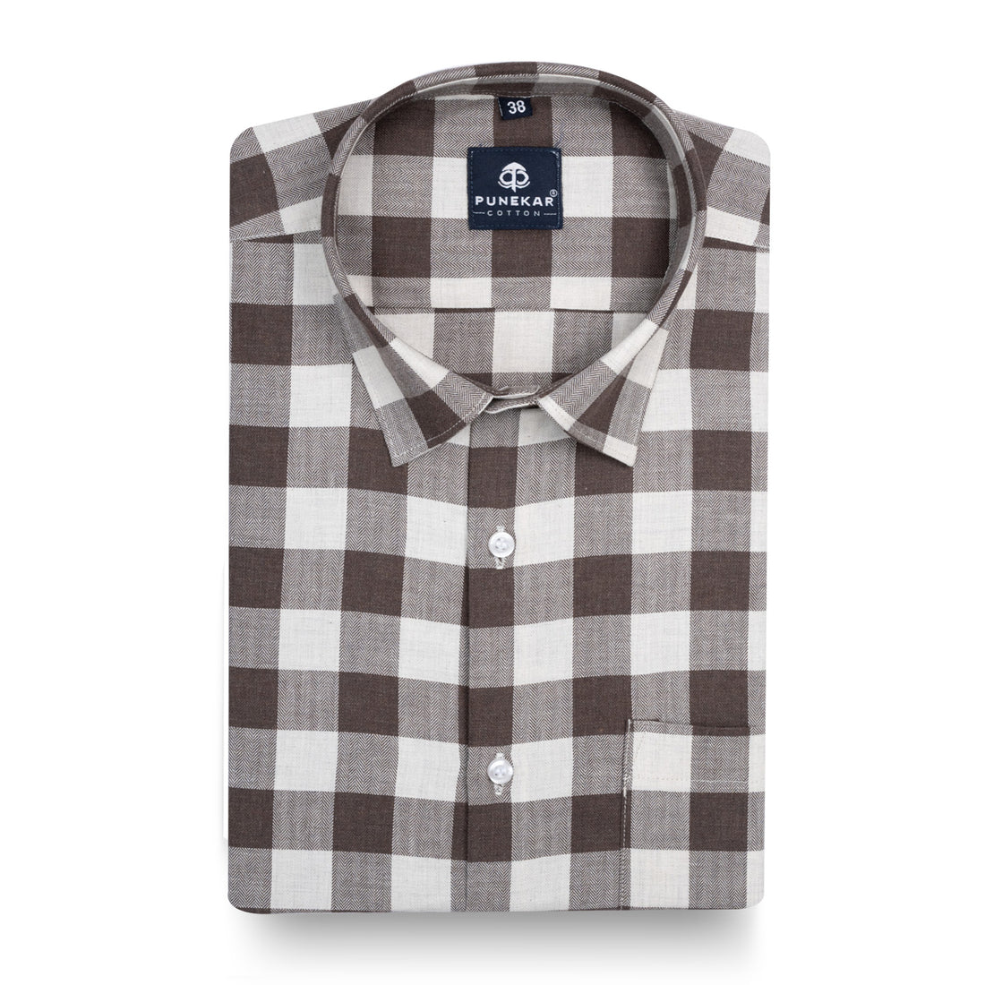 Brown Heritage Herringbone Checks Cotton Shirt for Men