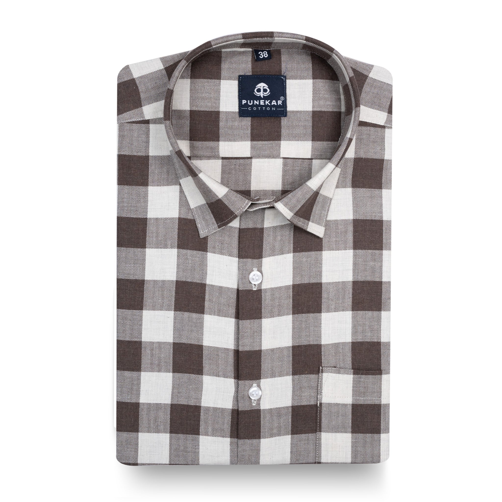 Brown Heritage Herringbone Checks Cotton Shirt for Men