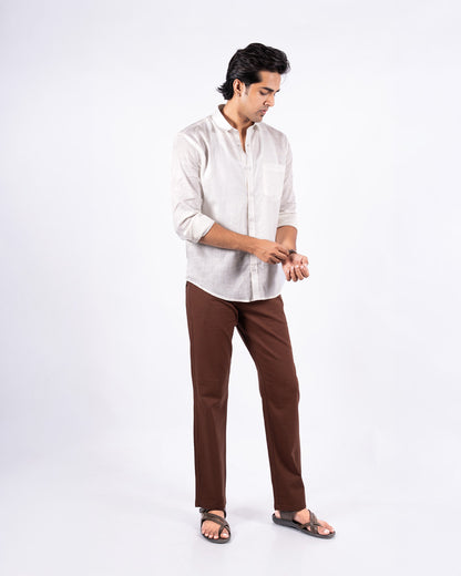 Brown Everyday Cotton Linen Straight-Fit Pants for Men