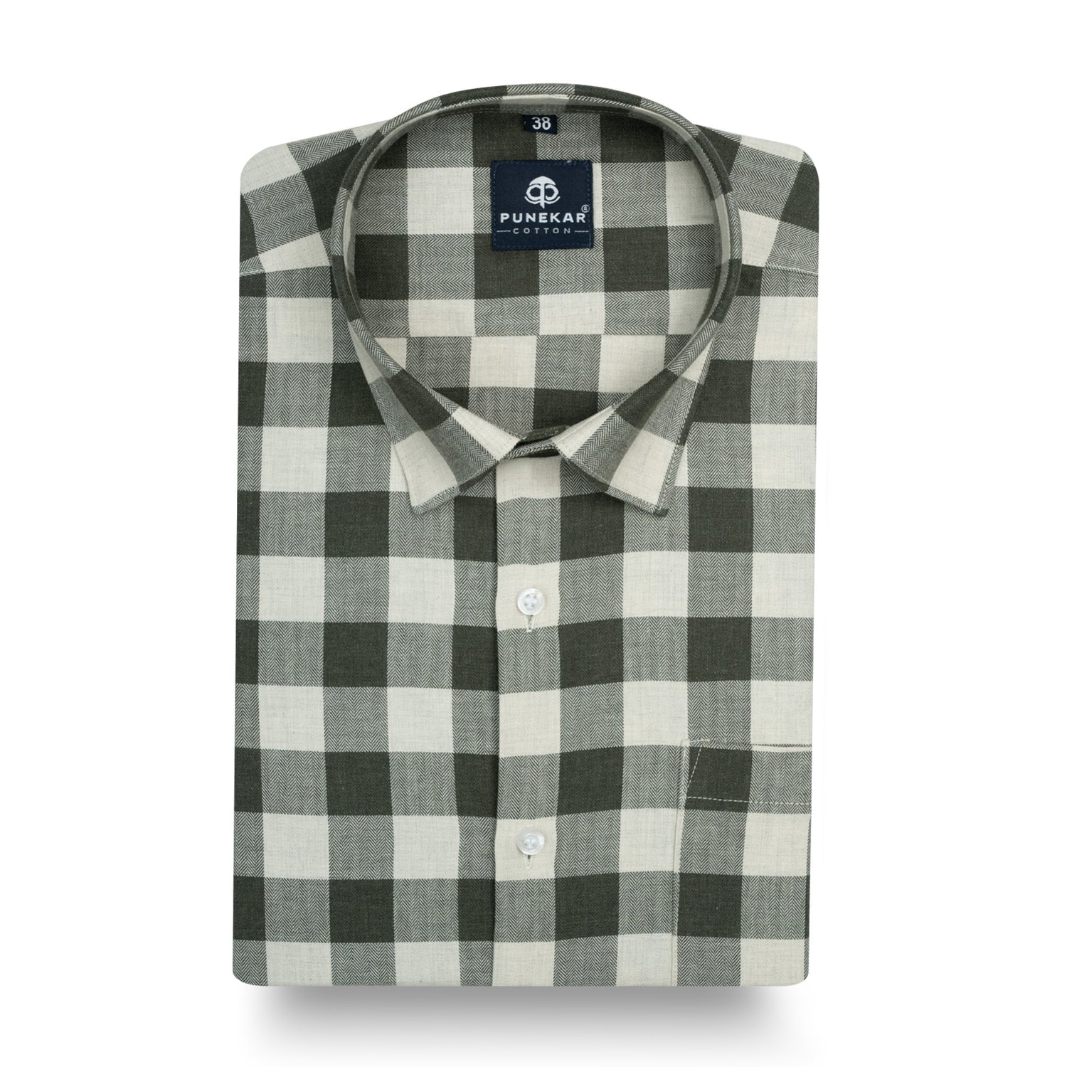 Olive Green Heritage Herringbone Checks Cotton Shirt for Men