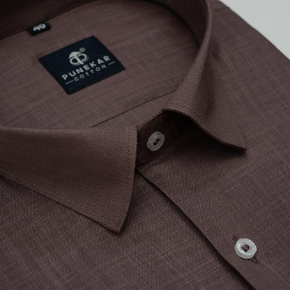 Coco Brown Color 80s Lino Lyocell Shirt For Men - Punekar Cotton