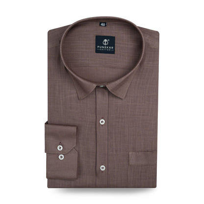 Coco Brown Color 80s Lino Lyocell Shirt For Men - Punekar Cotton