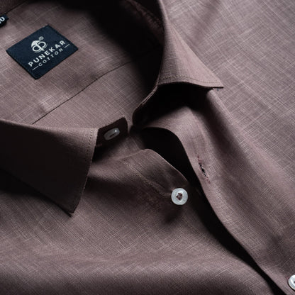 Coco Brown Color 80s Lino Lyocell Shirt For Men - Punekar Cotton