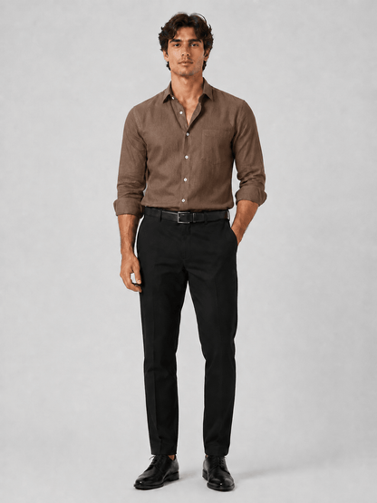 Coffee Brown 60Lea Pure Linen Shirt For Men - Punekar Cotton