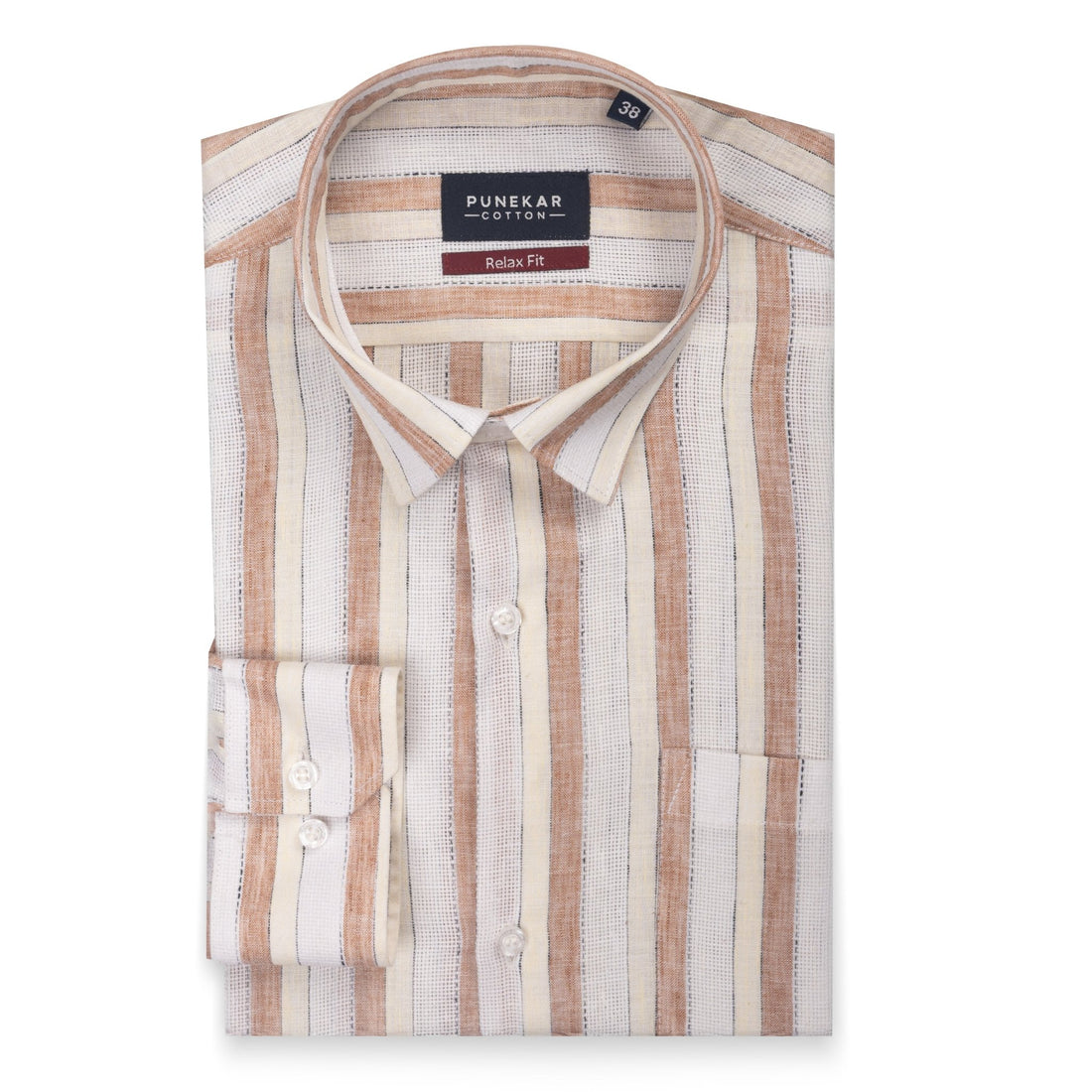Cream Brown Color Bold Stripe Cotton Shirt For Men - Punekar Cotton