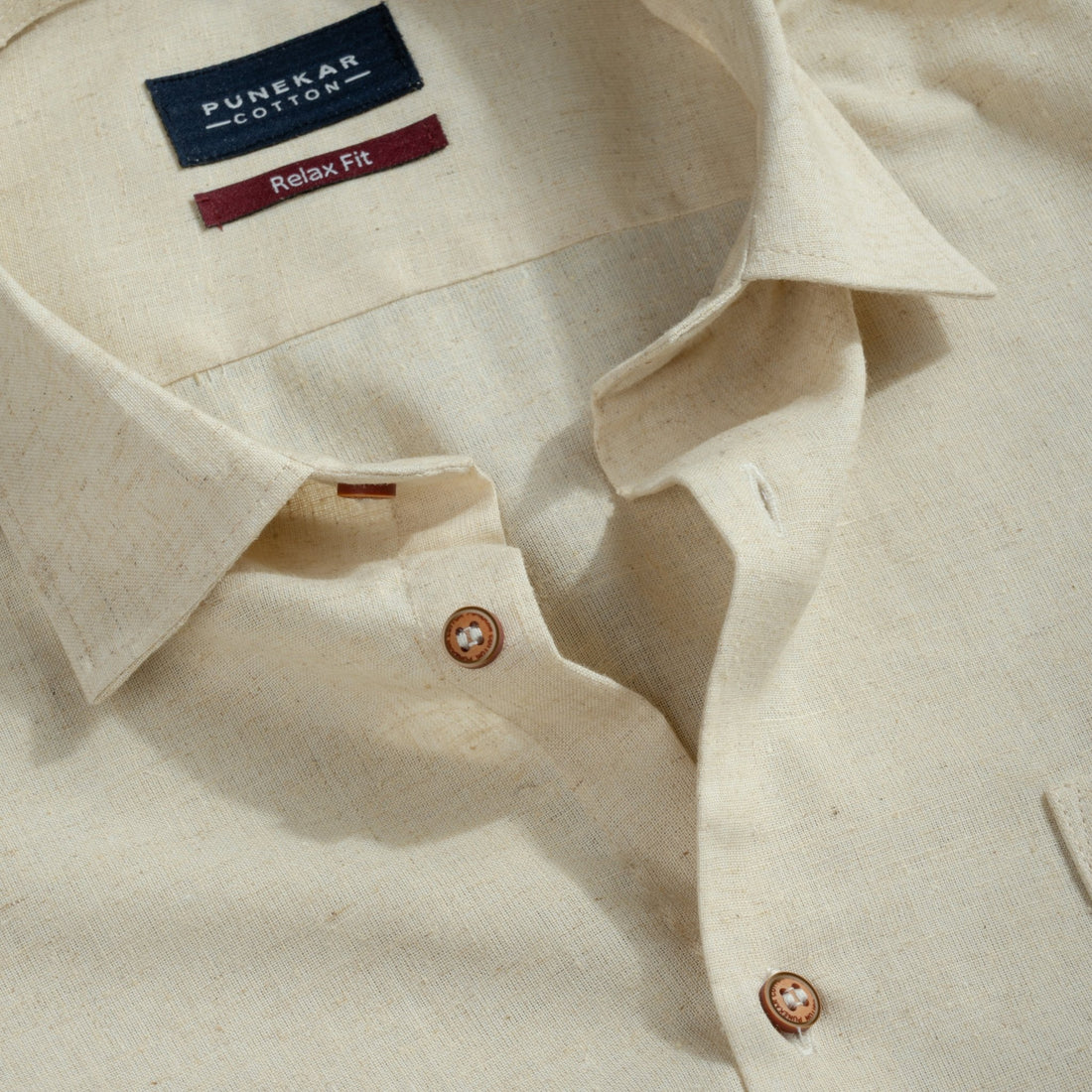 Cream Color Cotton Blend Kosa Texture Shirts For Men - Punekar Cotton