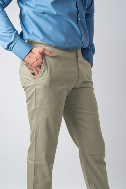 Cream Color Wicking Texture Blend Cotton Pant for Men - Punekar Cotton
