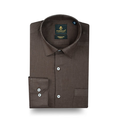 Dark Brown 60Lea Pure Linen Shirt For Men - Punekar Cotton