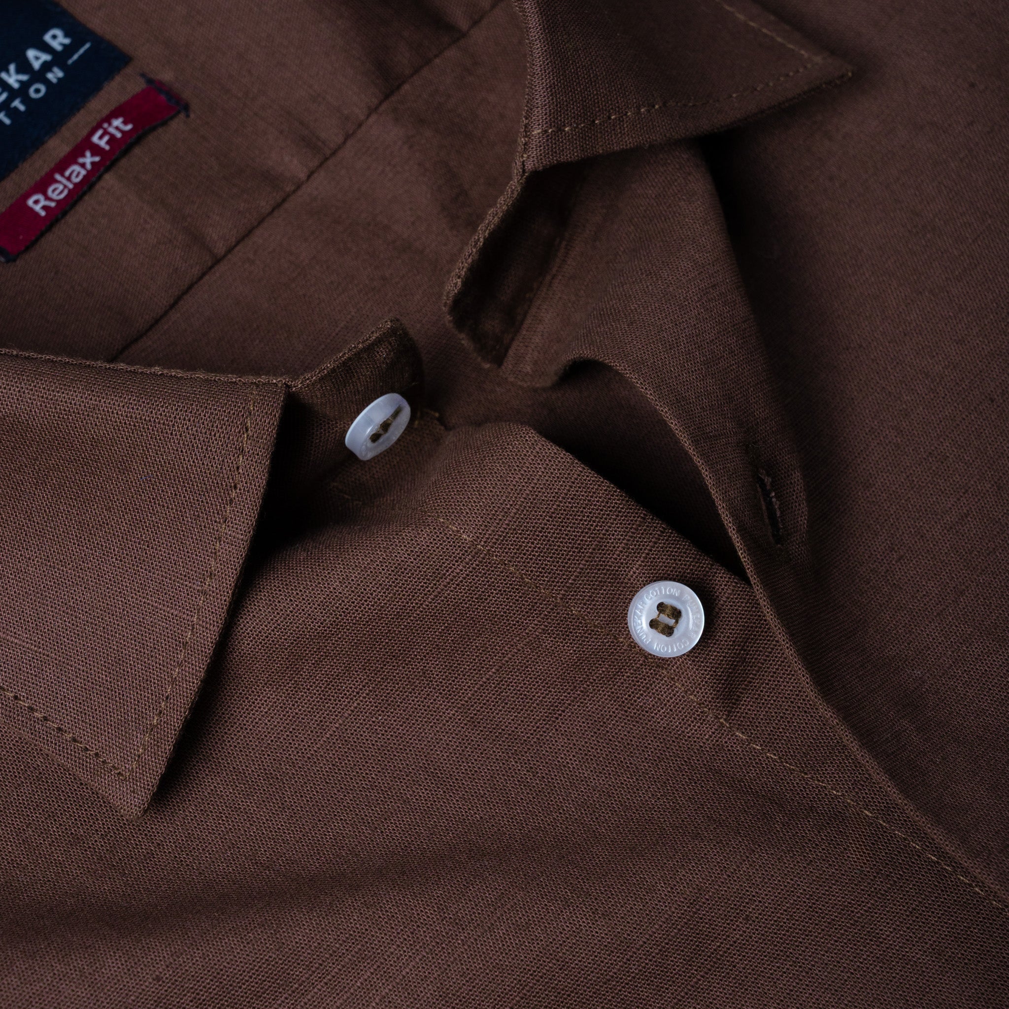 Dark Brown Color Solid Cotton Linen Shirt For Men - Punekar Cotton