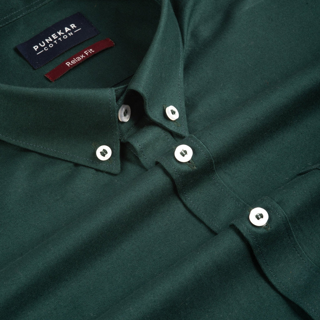 Dark Green Colour Cotton Oxford Button Down Collar Shirt For Men - Punekar Cotton