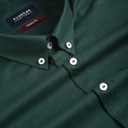 Dark Green Colour Cotton Oxford Button Down Collar Shirt For Men - Punekar Cotton