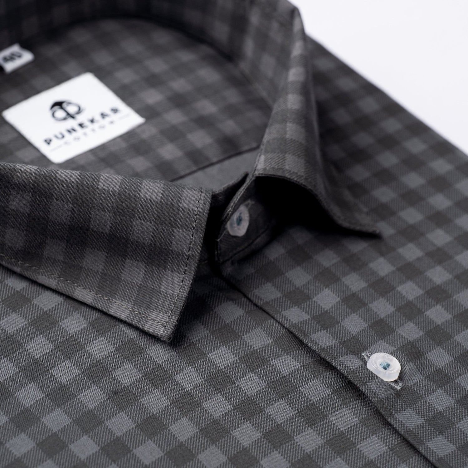 Dark Grey Color Buffalo Checks Cotton Shirt For Men - Punekar Cotton