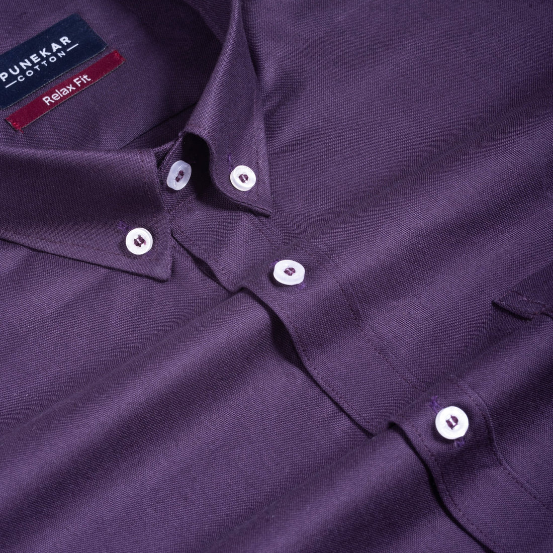 Dark Purple Colour Cotton Oxford Button Down Collar Shirt For Men - Punekar Cotton