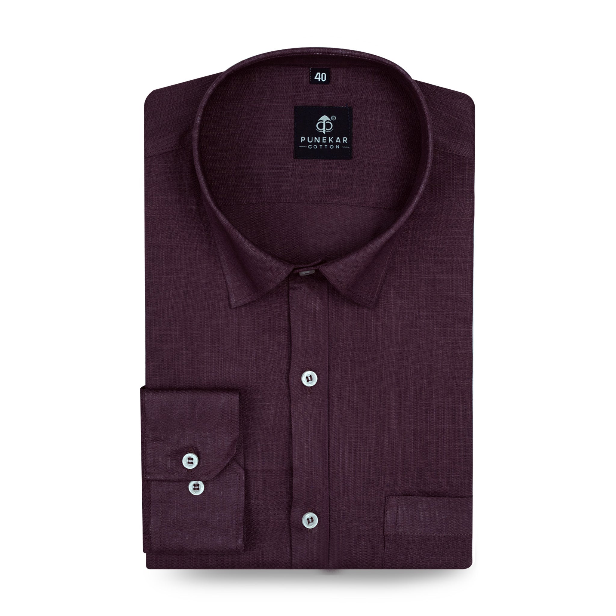 Dark Wine Color 80s Lino Lyocell Shirt For Men - Punekar Cotton