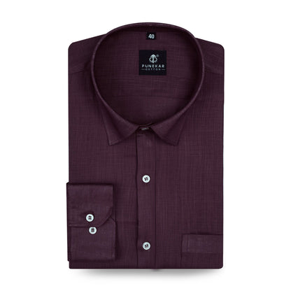 Dark Wine Color 80s Lino Lyocell Shirt For Men - Punekar Cotton